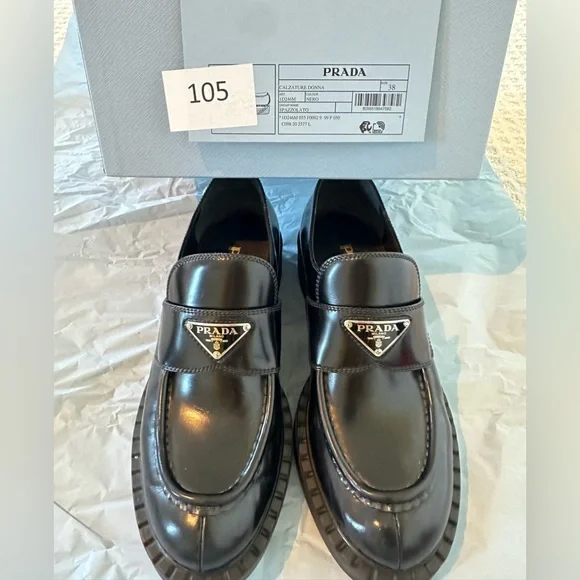 Prada Calf Leather Loafers With Triangular Logo Plaque - NWT Prada Triangle Plaque Spazzolato Leather Loafers | Dress  main image 3